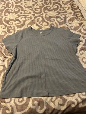 EVRI Ribbed Short Sleeve Crewneck Top Blue-Gray